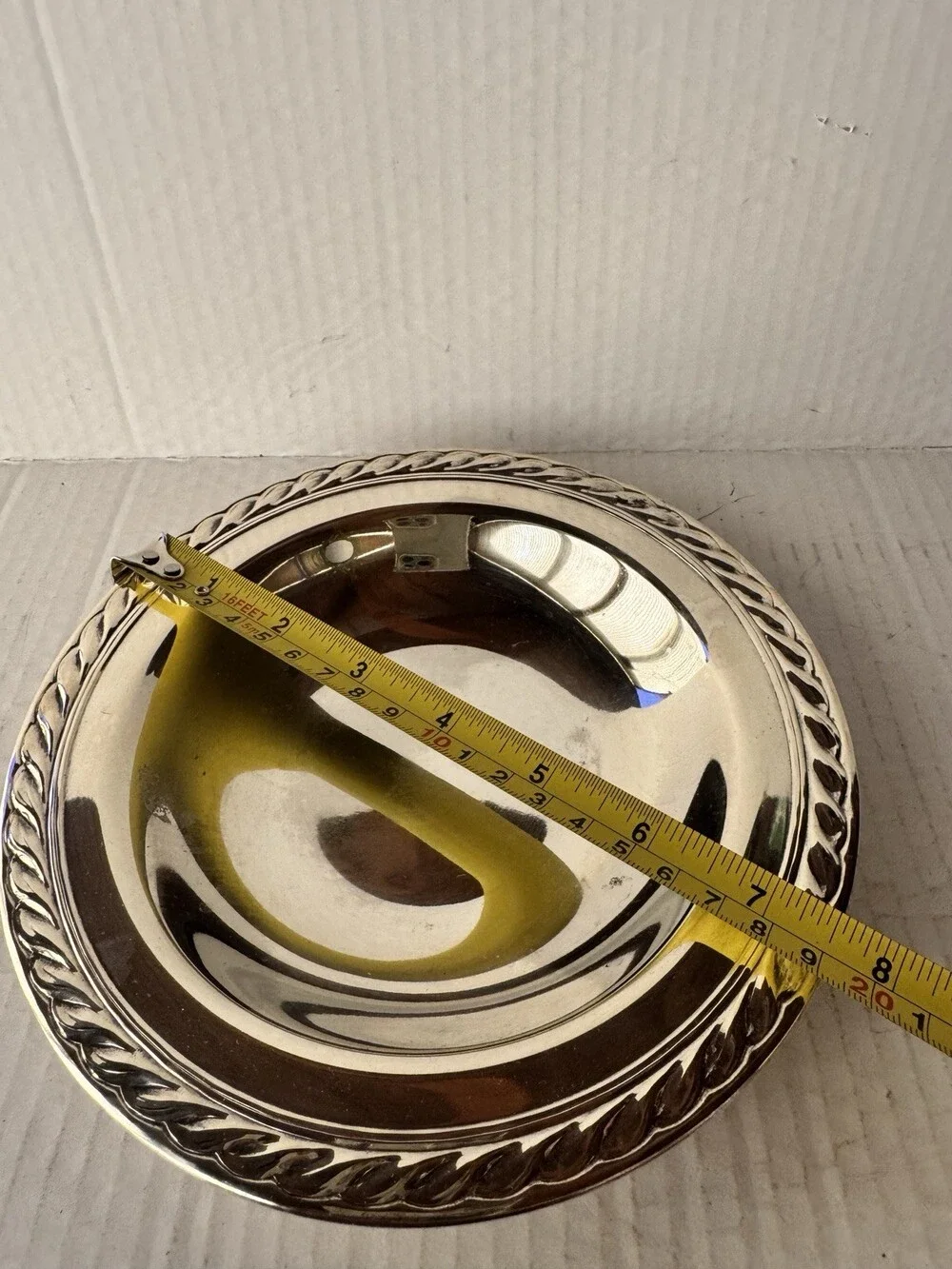 Silverplate Bowl/Dish Rope Edge Rim Serving Piece, Marked on Base